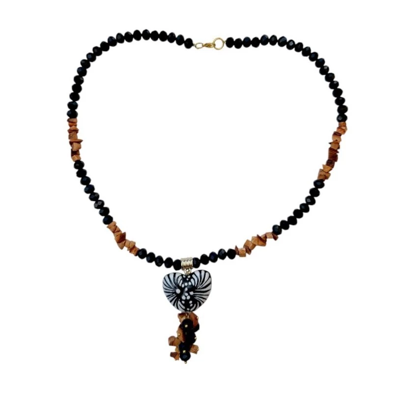 Collar talavera Dije corazón negro con racimo