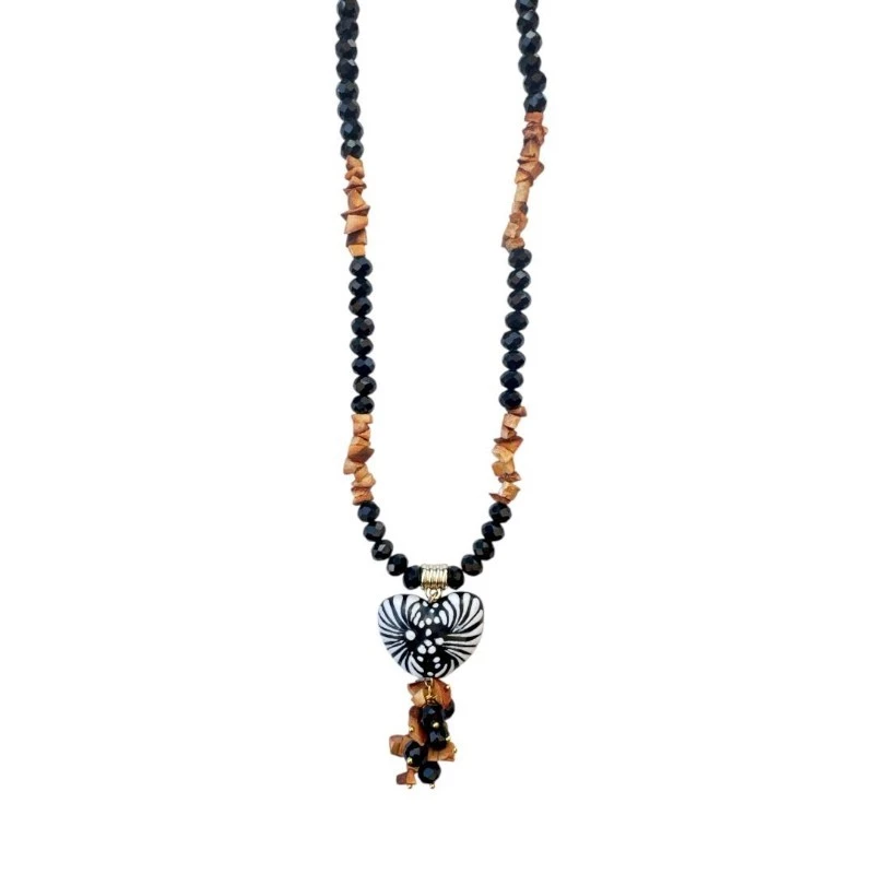Collar talavera Dije corazón negro con racimo